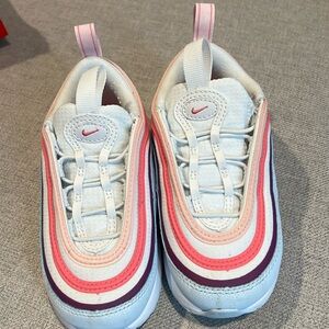 Nike air max 97 toddler size 9C. White, light blue and pink. Used.